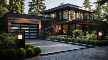 front view of a modern and luxurious suburban house