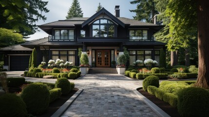 Fototapeta premium front view of a modern and luxurious suburban house