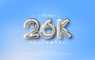Thank you for the 26k followers with silver metallic balloons illustration.