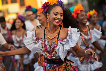 Sonrisa Radiante: Chica Afrodescendiente Baila con Gracia en Vestido Tradicional.