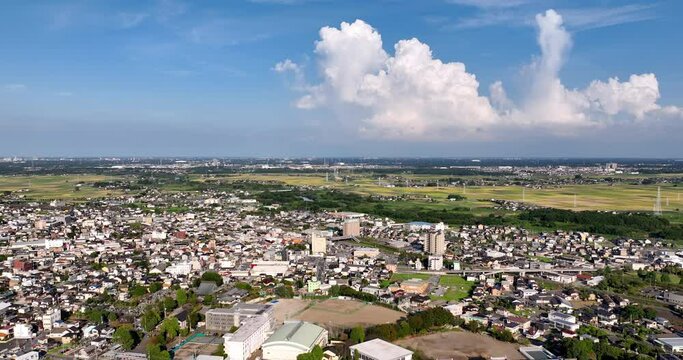 空撮 - 日本の都市風景 茨城県常総市 観光 ビジネス 左ドリー