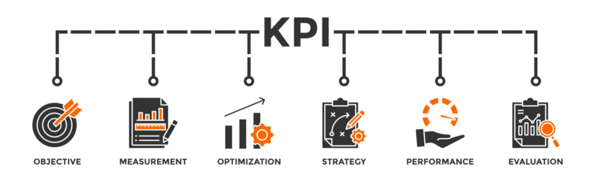 KPI banner web icon vector illustration concept for key performance indicator in the business metrics with an icon of objective, measurement, optimization, strategy, performance, and evaluation