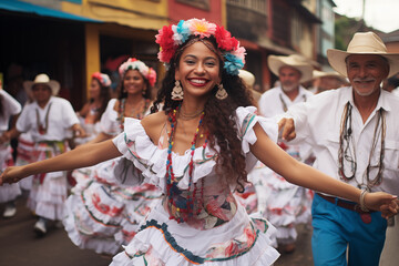 Hermosa Chica Deslumbra con Sonrisa y Vestido Tradicional.