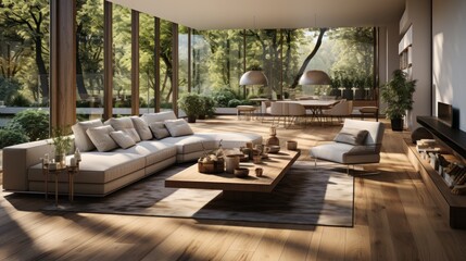 Obraz premium modern living room look with wooden floor facing the garden