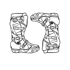 line art motocross shoes vector illustration