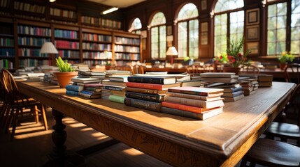 Naklejka premium Library with lots of shelves and books