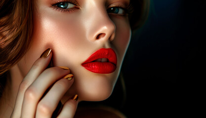 Fototapeta premium close up portrait beautiful woman with makeup, red lips