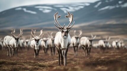 reindeer looking for food in iceland - obrazy, fototapety, plakaty