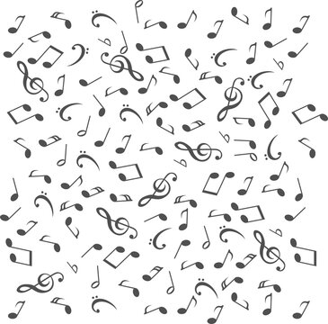 Doodle pattern with hand drawn music notes.on transparent, png. Melodious inspirational elements. notes with treble clef