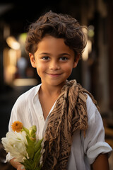 Adorable niño viste ropa típica latinoamericana. - obrazy, fototapety, plakaty
