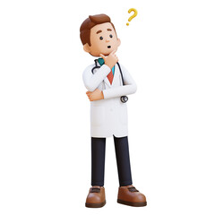 3D Doctor Character Confused and Thinking Pose. Suitable for Medical content
