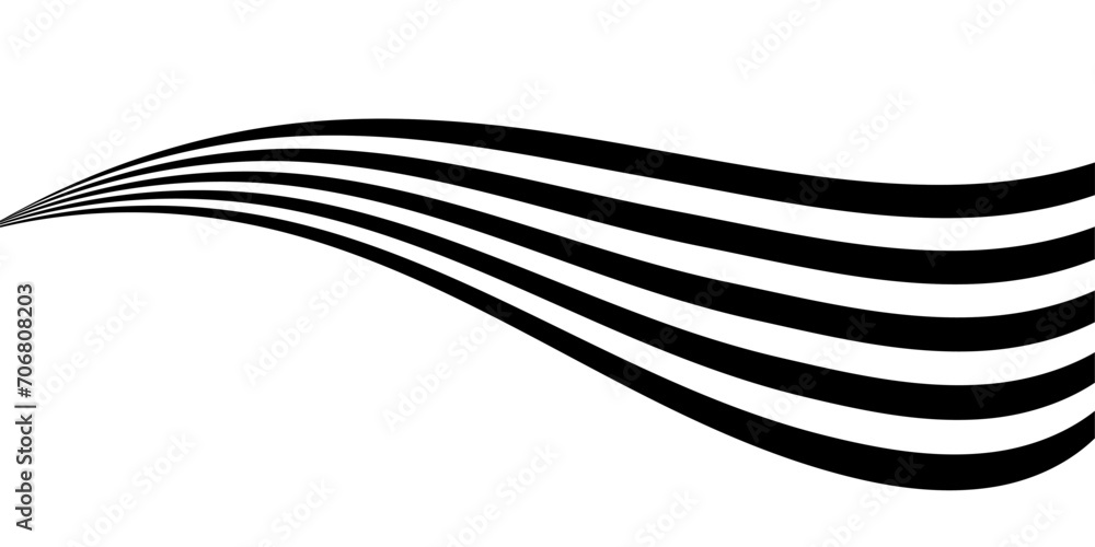 Wall mural black on white abstract perspective wave and stright line stripes with 3d dimensional effect isolate