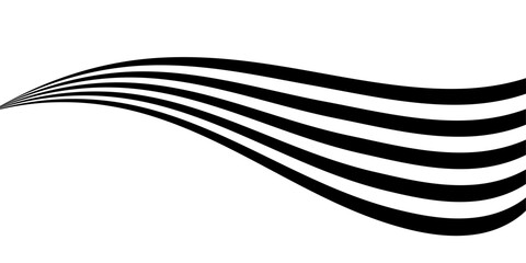 Black on white abstract perspective wave and stright  line stripes with 3d dimensional effect isolated on white.	