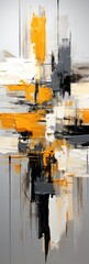 Digital Painting depicting Brushstroke Style - Abstract Art in Ivory, Black, Mustard and Anthracite Color Palette with Bright pure White Background Texture created with Generative AI Technology