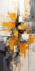 Digital Painting depicting Brushstroke Style - Abstract Art in Ivory, Black, Mustard and Anthracite Color Palette with Bright pure White Background Texture created with Generative AI Technology