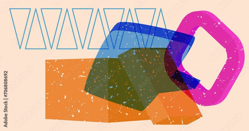 Poster risograph cardboard box with speech bubble and geometric shapes animation. moving object in trendy r
