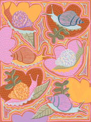 Naklejka premium Snails and Shells Pattern