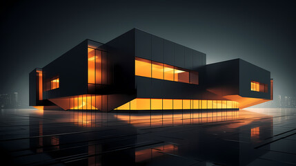 Abstract polygonal and glass building exterior design