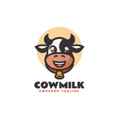 Vector Logo Illustration Cow Milk Mascot Cartoon Style.