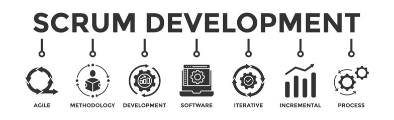 Scrum development banner web icon vector illustration concept with icon of agile, methodology, development, software, iterative, incremental and process