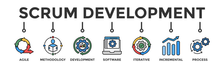 Scrum development banner web icon vector illustration concept with icon of agile, methodology, development, software, iterative, incremental and process