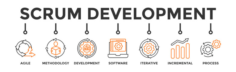 Scrum development banner web icon vector illustration concept with icon of agile, methodology, development, software, iterative, incremental and process