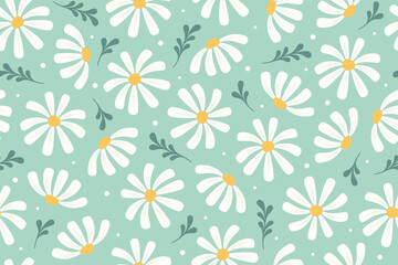 Fototapeta na wymiar Chamomile flowers seamless pattern. Floral background, wrapping paper, wallpaper.