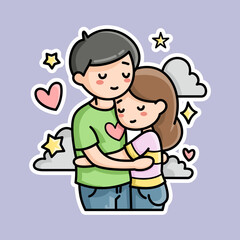 sticker of a couple hugging