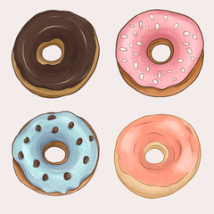 Donuts Cake Water Color Illustrations