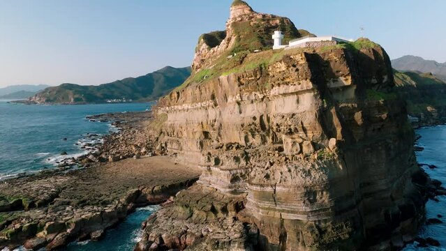 Aerial view of Bitou Cape  Lighthouse in Taiwan.