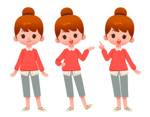 Vector collection of cute teenager girls characters in stylish clothing. Female characters in difference  poses , standing on white background