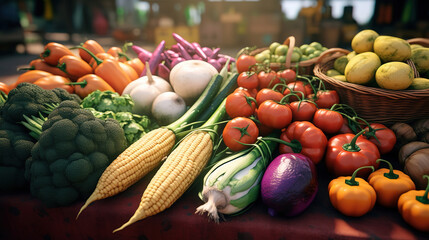 Delicious Fresh organic produce on sale at the local farmers market - obrazy, fototapety, plakaty
