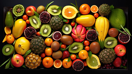 Healthy Mix fruit and berries plate isolated on transparent background
