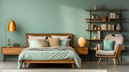 The interior of the children's bedroom is naturally bright with wooden furniture and turquoise colors