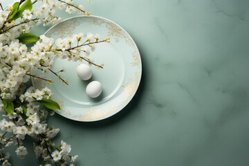 A minimalistic treat on a light green Easter table.