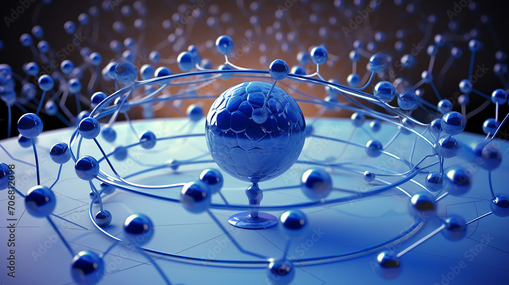 Poster academic atom. an atomic structure model . 3d rendered symbolizing the elemental nature of knowledge