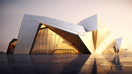 Obraz premium Abstract polygonal and glass building exterior design, future architecture