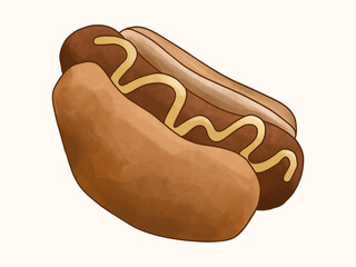 Hot Dog Fast Food Water Color Illustrations