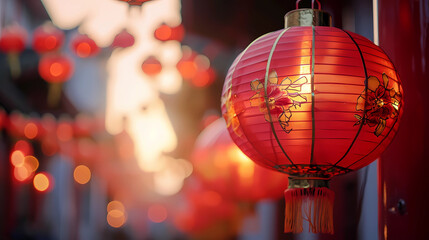Fototapeta na wymiar red lanterns decorating homes or city streets