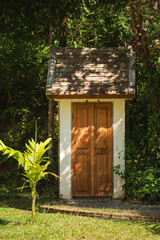Vintage wooden door with small trees