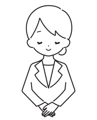 モノクロ｜笑顔でお辞儀をする女性｜スーツ