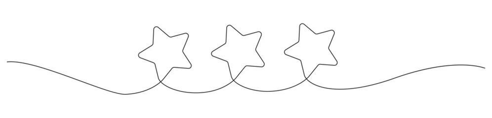 Continuous one line drawing three star. Sketch vector illustration.