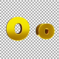 3d gold rendering luxury letters O and o alphabet with transparent background png