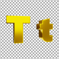 3d gold rendering luxury letters T and t alphabet with transparent background png