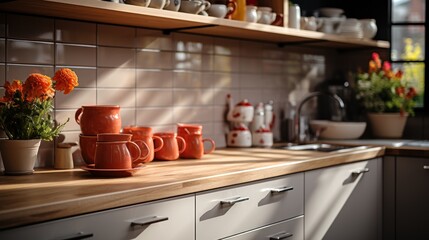 blurred view of kitchen interior