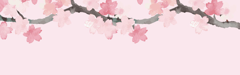バナー　春　フレーム　桜　さくら　サクラ　花　水彩　背景　コピースペース　イラスト素材