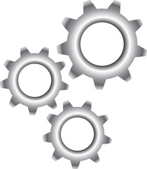 Metallic clock cogwheels isolated on transparent, png. Modern Mechanism Industrial Concept. Technology Polygonal Gears