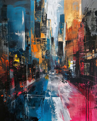 abstract city life painting - obrazy, fototapety, plakaty
