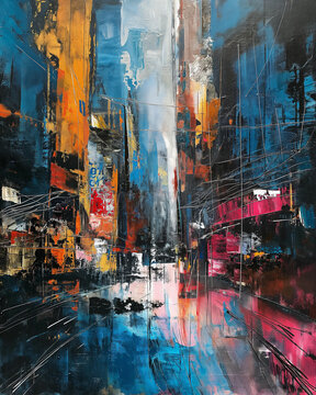 abstract city life painting