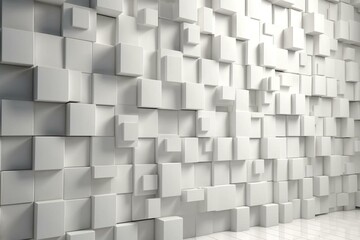Polished block wall with white square tiles arranged in a 3D mosaic pattern. Generative AI